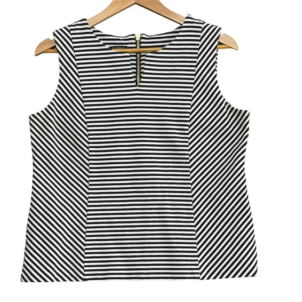 TALBOTS Women’s Size LP Black White Striped Sleeveless Workwear‎ Office Fashion